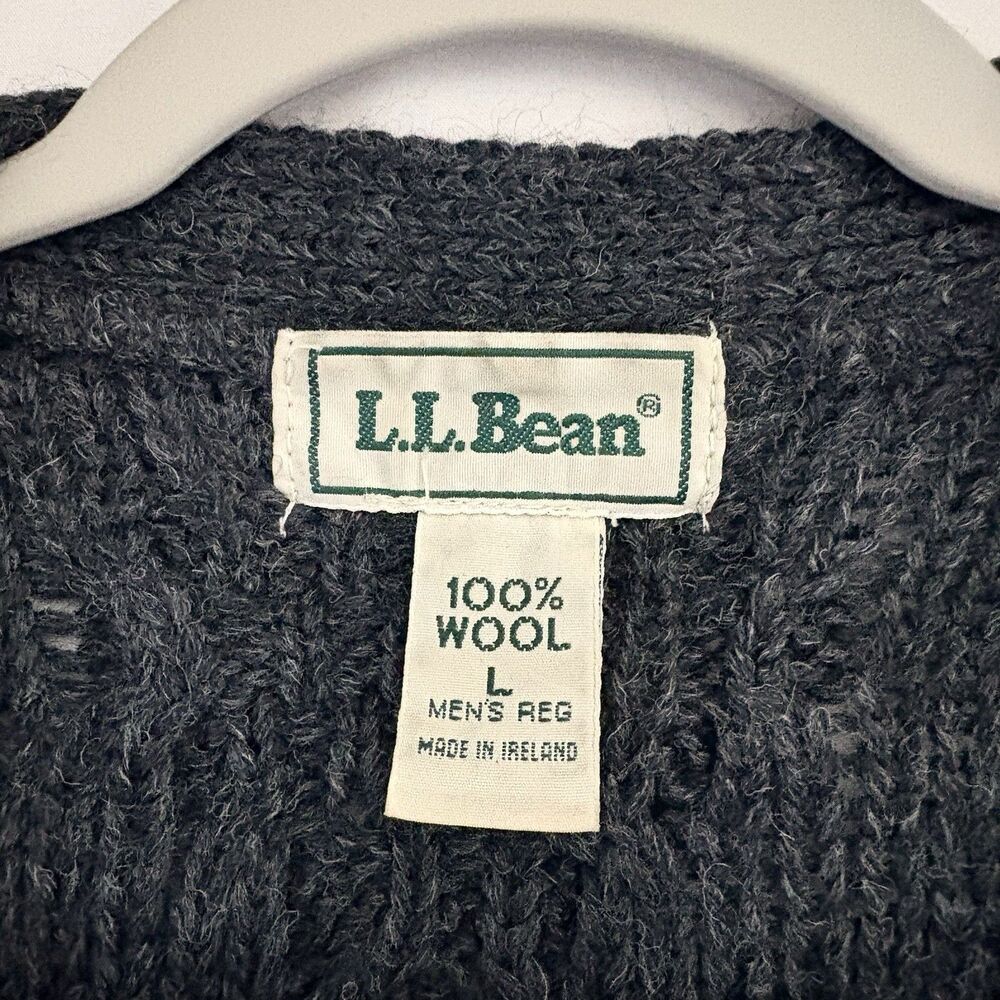 LL Bean Men Gray/Blue Cardigan sweater button up‎ 100% Wool Outdoors Large - Picture 12 of 13